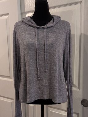 Allen Allen Gray Lightweight Cropped Hoodie Large Soft Casual Minimalist Top